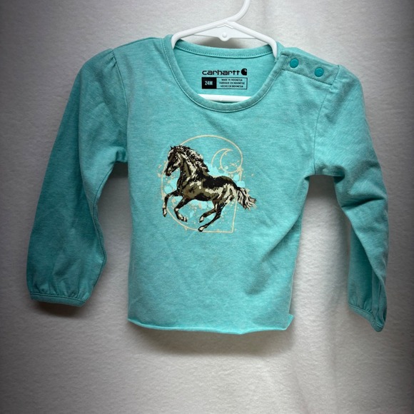 Carhartt Other - Carhartt Toddler Girl Long Sleeve T-Shirt Horse Graphic Aqua Blue 24M